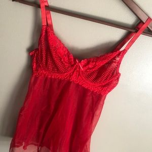 Red Lace Babydoll Nighty Sz S Underwire Bra
